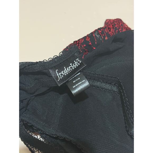 Frederick’s of Hollywood Bustier 34B Black Mesh Red Sequin Lace Trim Corset Top - Picture 8 of 8